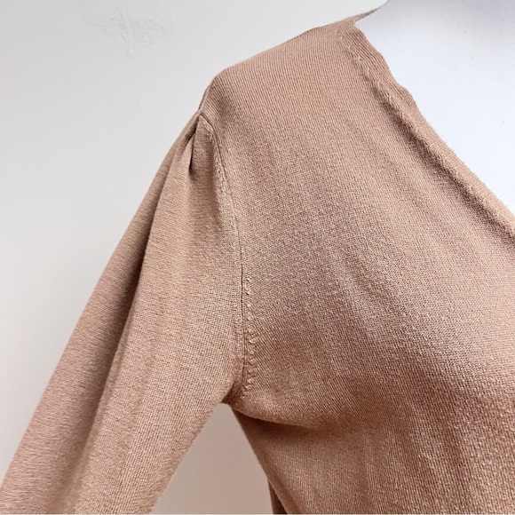 Massini Brown Surplice Plunge Wrap Long Sleeve Knit Sweater Large - Picture 4 of 8